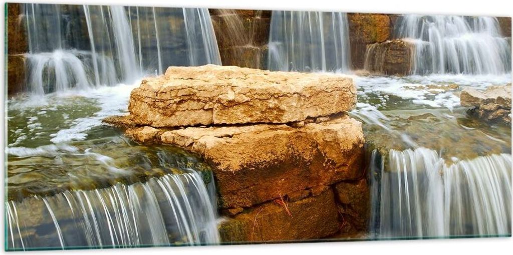 Bilder auf glas - Wasserfall Steine Wasser - 120x50cm - Glasbilder - Wandbilder - Kunstdruck - zum Aufhängen bereit - Wanddekoration aus Glas - Gl...