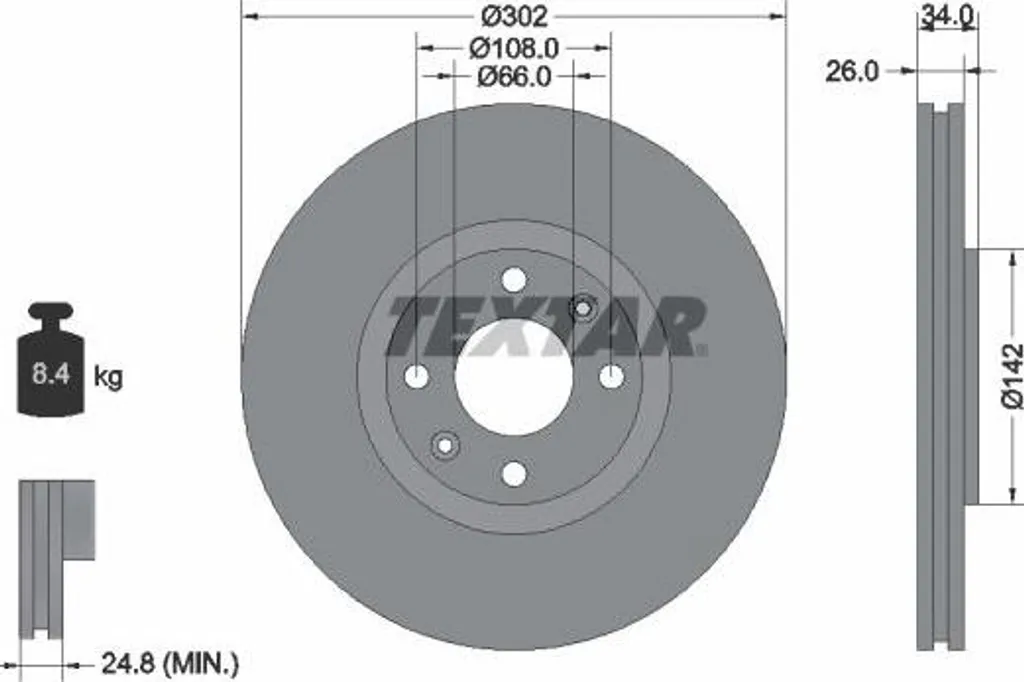 Disque de frein haute précision Textar compatible Citroën C4 et 307
