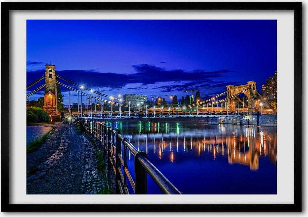 Bild - Bilderrahmen - 100 cm x 70 cm - MDF - Rahmen - Foto - Wandkunst Wroclaw in der Nacht