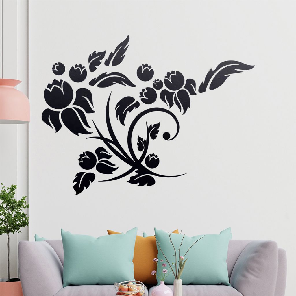 Tribal Ranke Blume Wandtattoo in 6 Größen - Wandaufkleber Wall Sticker - Dekoration, Küche, Wohnzimmer, Schlafzimmer, Badezimmer