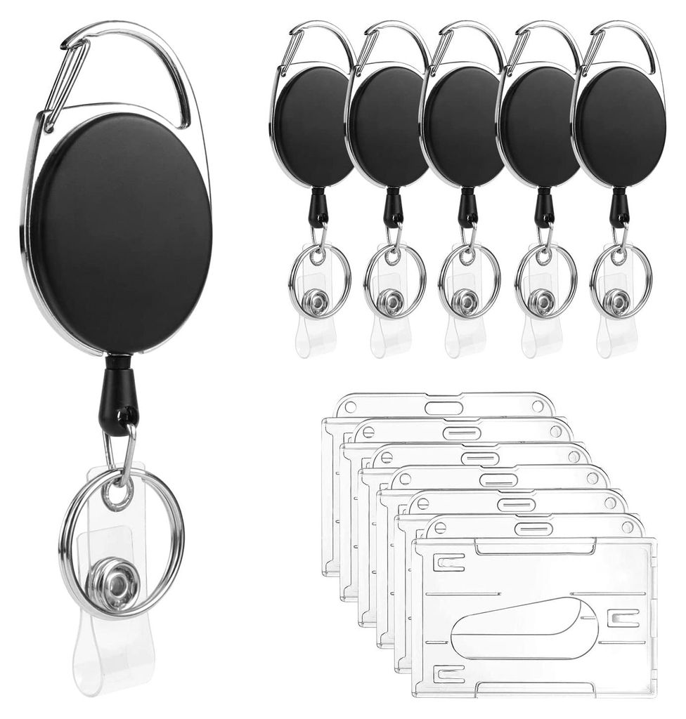 Ausweishalter, 6-teilig, ausziehbarer Schlüsselring mit Gürtelclip, Einziehmechanismus, Kartenhalter, Hartplastik mit Ausweishalter für Ausweis ...