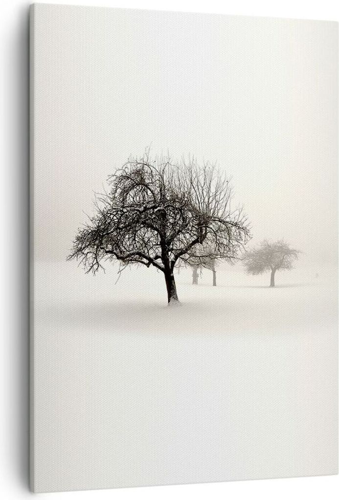 Bild auf Leinwand - Leinwandbild - Einteilig - Bäume Schnee Nebel - 50x70cm - Wand Bild - Wanddeko - Wandbilder - Leinwanddruck - Wanddekoration -...