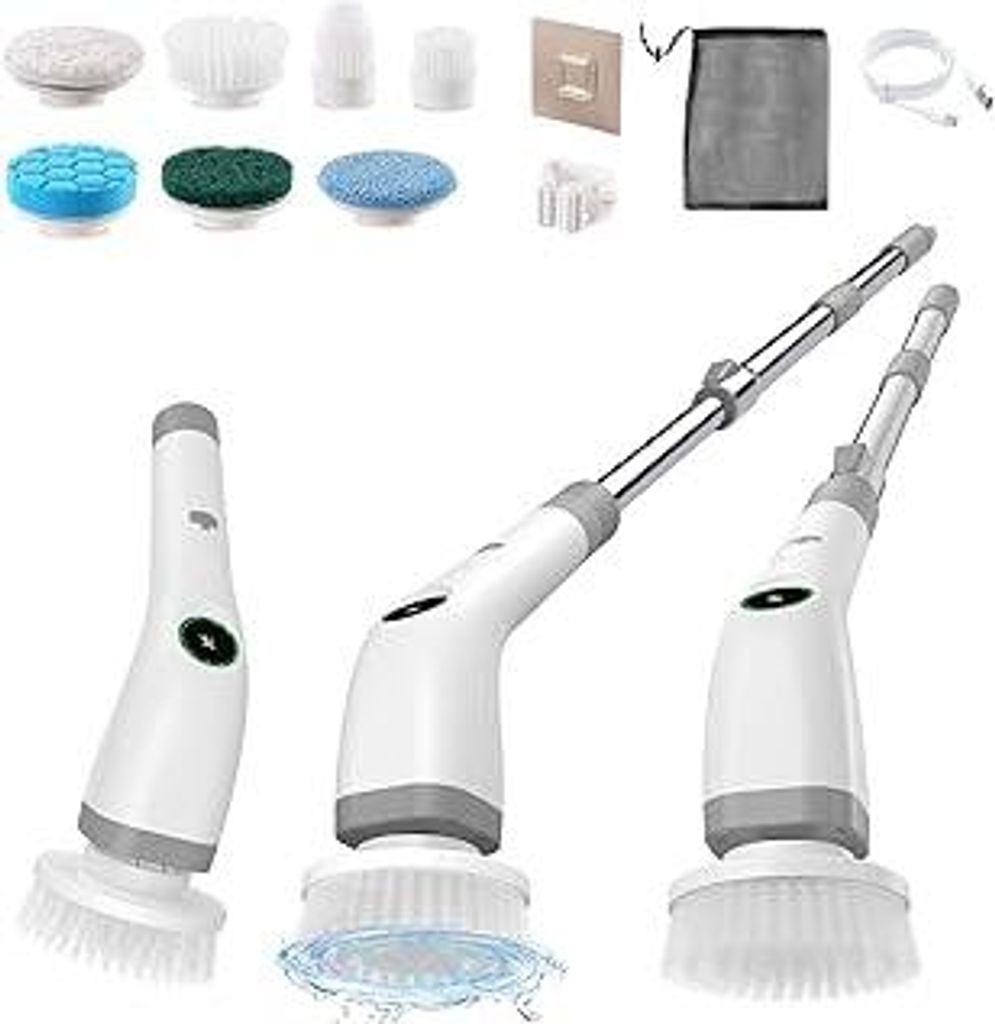 Elektrische Reinigungsbürste Bad, 7 in 1 Electric Cleaning Brush mit austauschbaren Bohrbürstenköpfen Led Anzeige lektrische Putzbürste mit Ver...