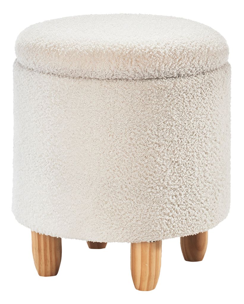 Kobolo Sitzhocker Sitzpouf Hocker mit Aufbewahrung UPENDO – Bouclestoff Teddystoff weiß - mit Stauraum Sitztruhe Fußbank Aufbewahrungsbox Sitzbank