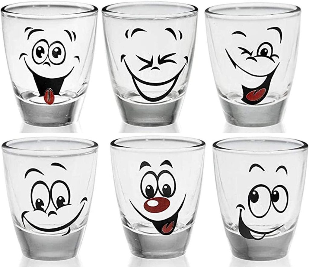 PLATINUX Shotgläser mit lustigen Gesichtern Set 6 Teilig Produktbild 