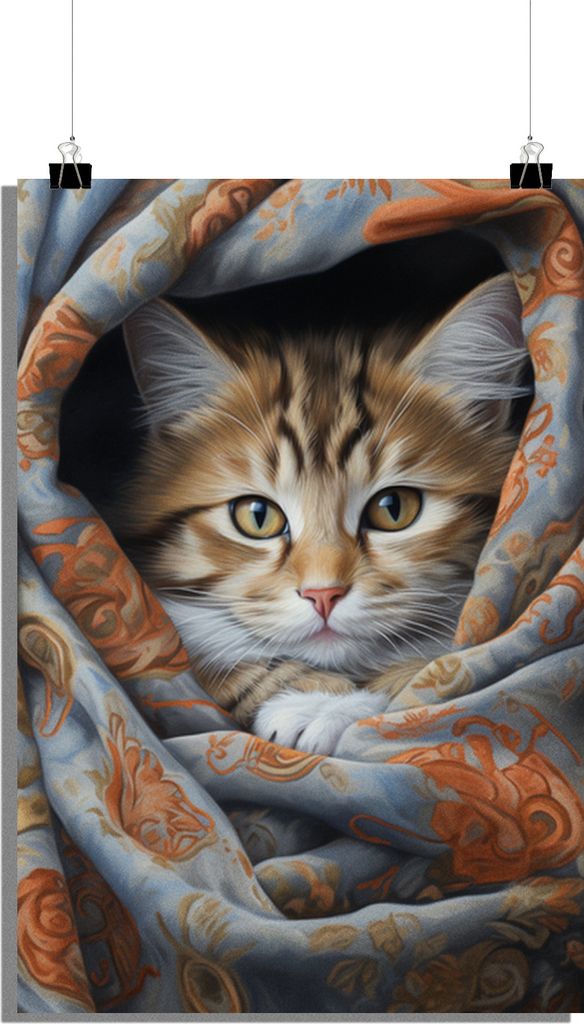 Katzchen Poster - Tuch Poster - Elegantes Poster - Tierposter - 51x71cm - Perfekt zum Einrahmen