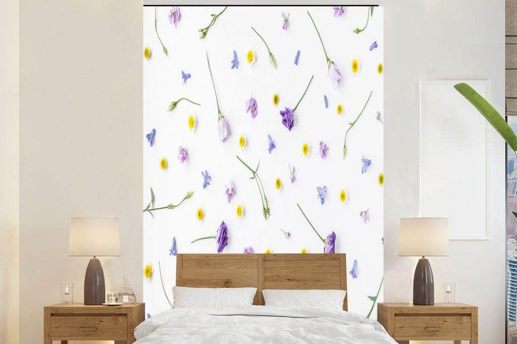 MuchoWow Fototapete für Wohnzimmer oder Schlafzimmer Wandtapete Vinyl Motivtapete Blumen - Pastell - Vintage - 155x240 cm - Tapete