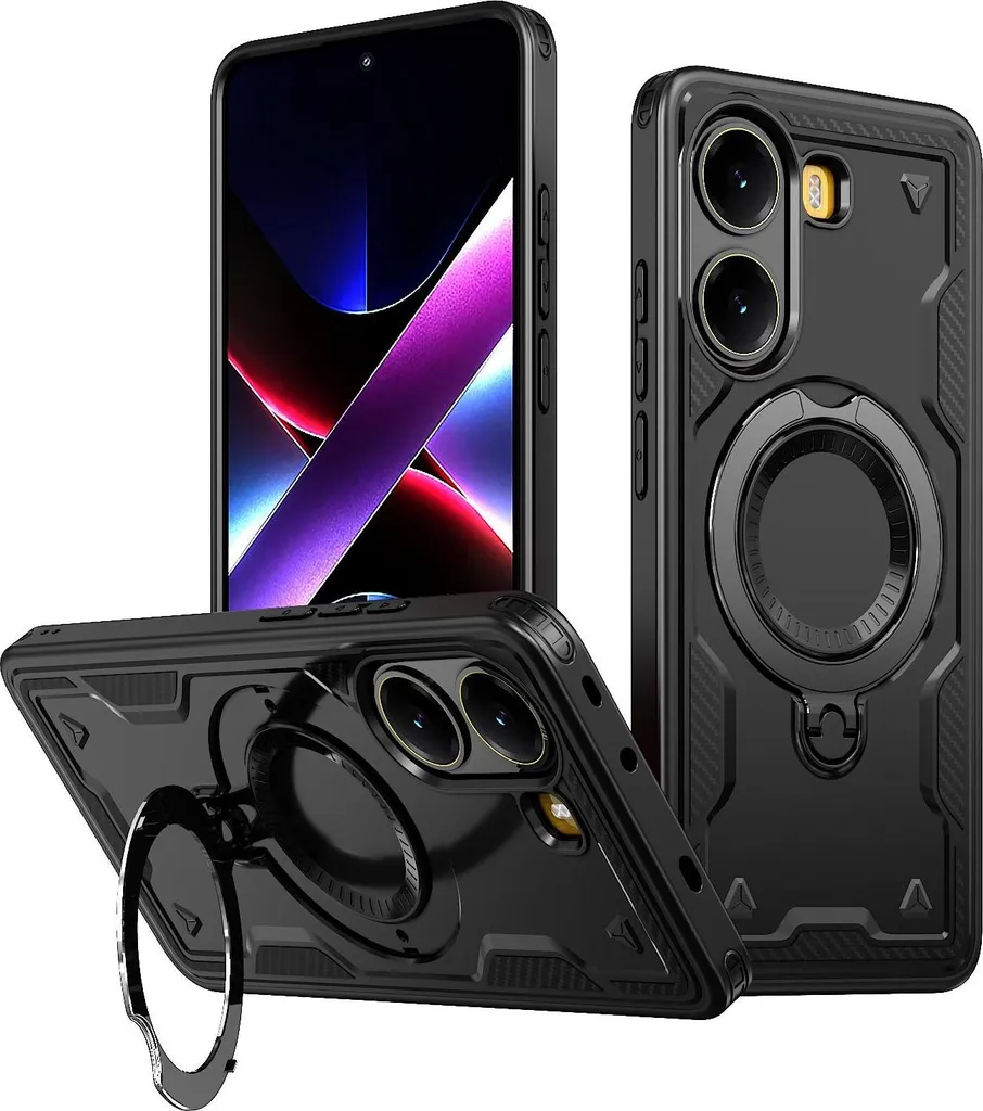 HONLEN Custodia In Pelle PU Per POCO F5 Pro, Cover Posteriore Con Base Magnetica Incorporata, Antiurto E Antiscivolo, Colore Nero - 5
