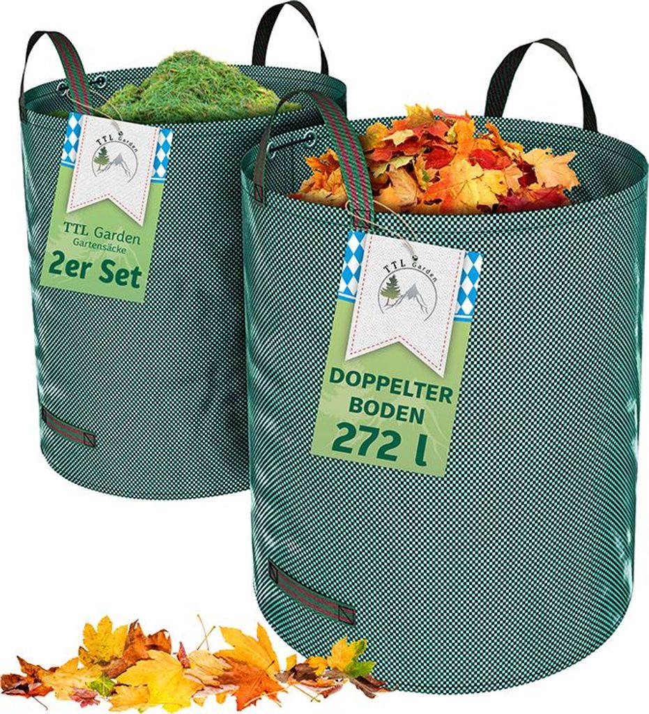 TTL GARDEN Gartensack 2x272L grün doppelt verstärkter Boden Produktbild 