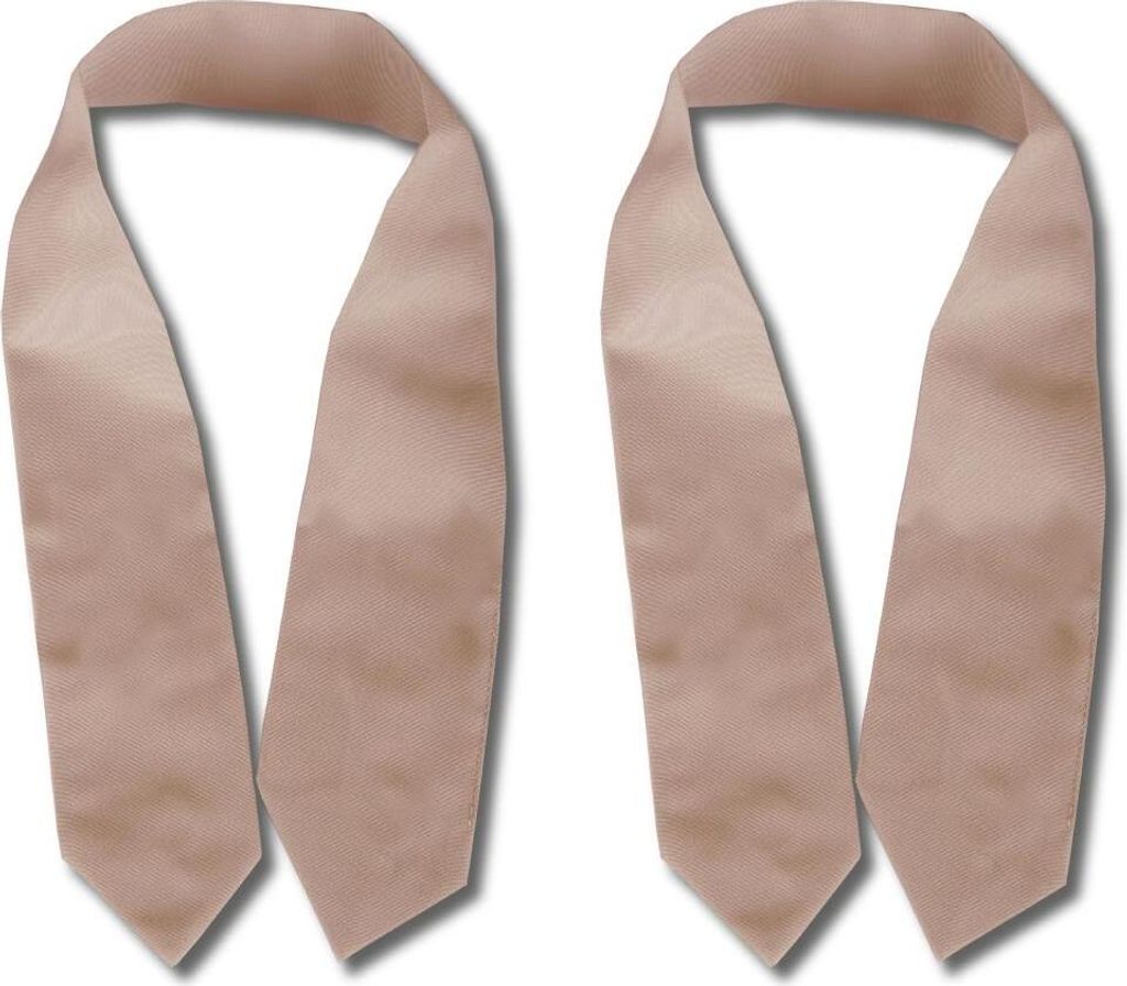 Two sand-colored curtain tie-backs are displayed side-by-side against a white background.