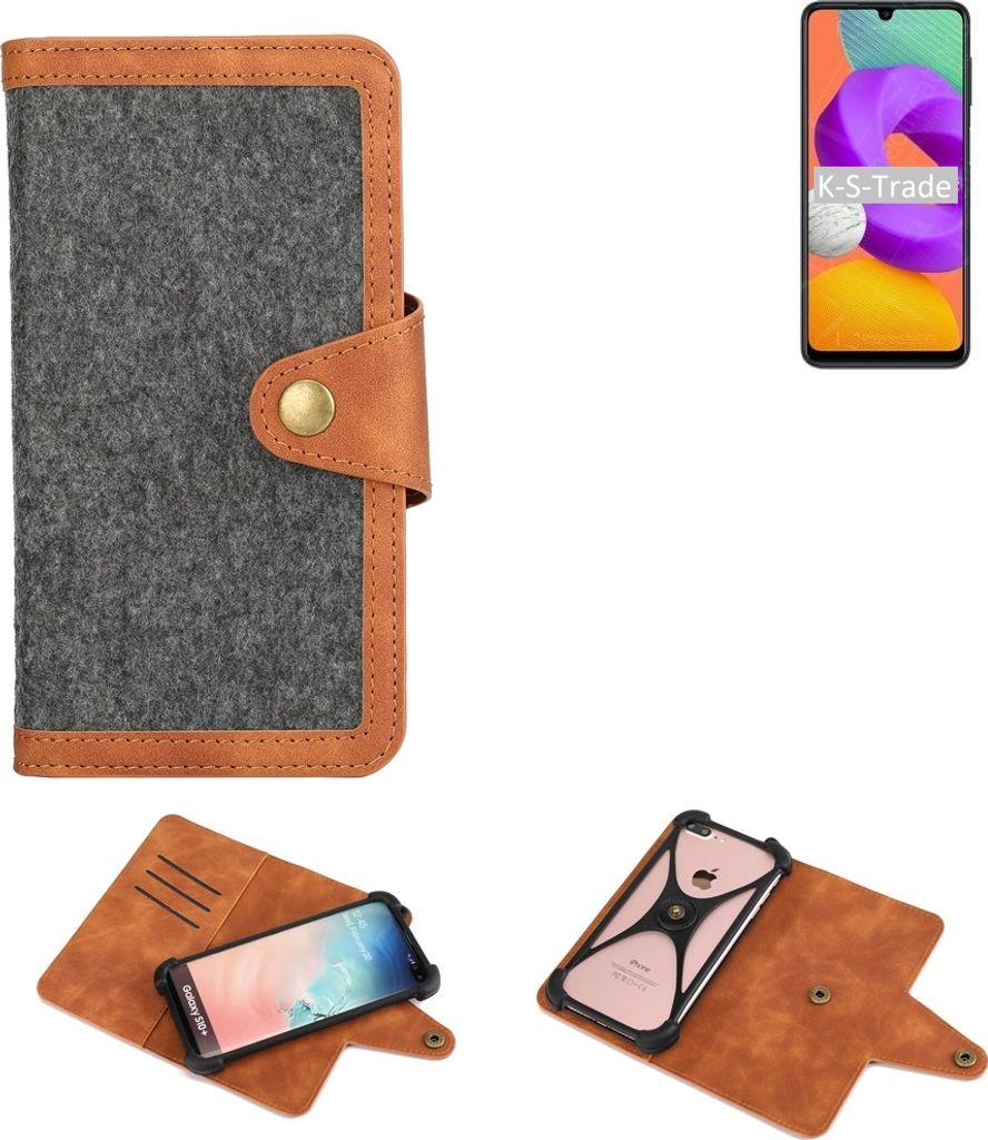 K-S-Trade Schutzhülle Handyhülle kompatibel mit Samsung Galaxy M22 Filz Hülle Kunst-Leder dunkelgrau braun (1x)