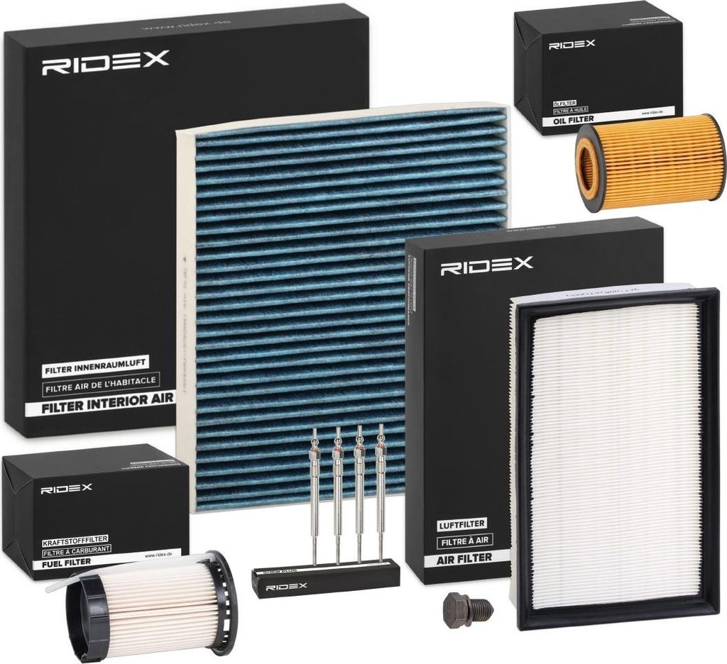 RIDEX Inspektionspaket Filterset für VW Golf VII Schrägheck (5G1, BQ1, BE1, BE2) Passat Variant (3G5, CB5) Golf VII Variant (BA5, BV5) T-Roc (A11)