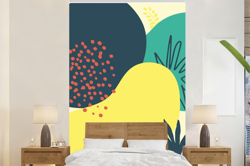 MuchoWow Fototapete für Wohnzimmer oder Schlafzimmer Wandtapete Vinyl Motivtapete Sommer - Flecken - Blätter - Tupfen - 195x300 cm - Das Hinter...
