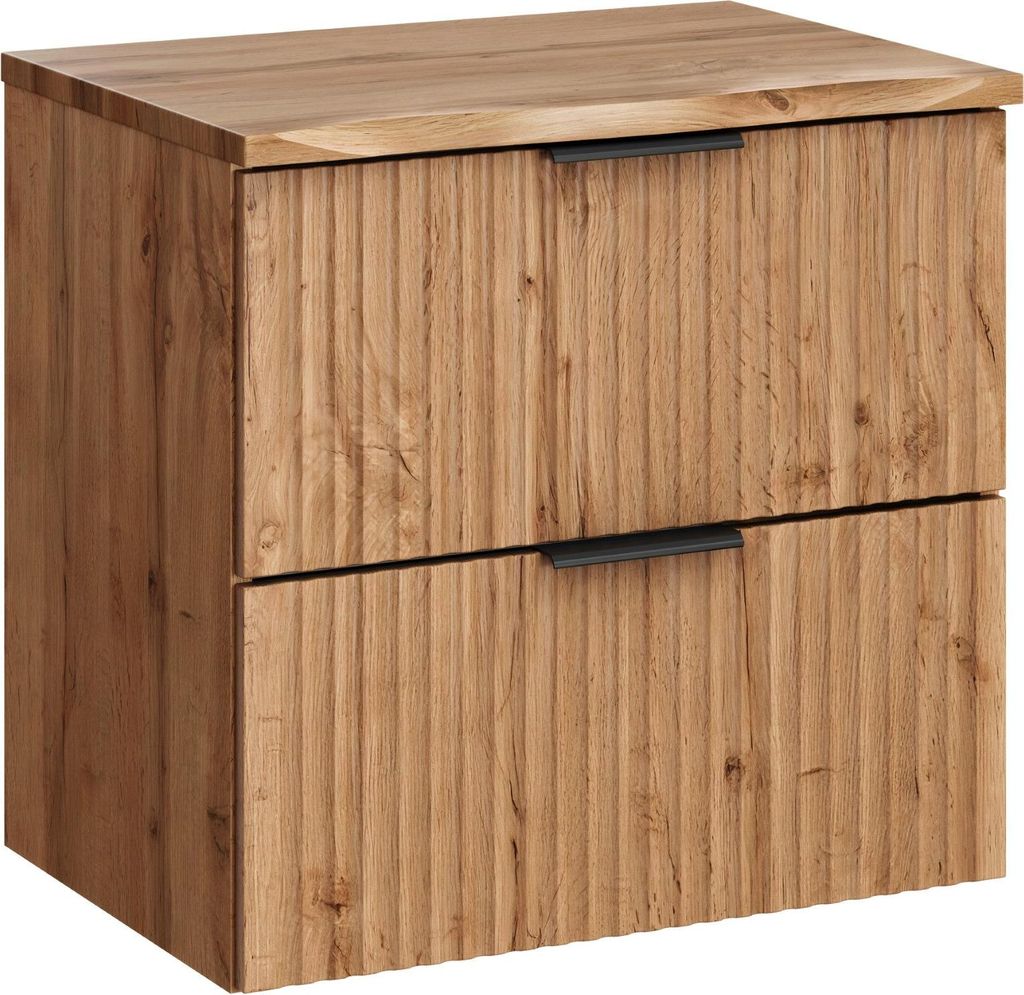 FURNLUX Waschbeckenschrank Adel Wotan Eiche Und Schwarz 60cm / Hauptfarbe: Beige / Abmessungen: 60 x 59 x 46 cm