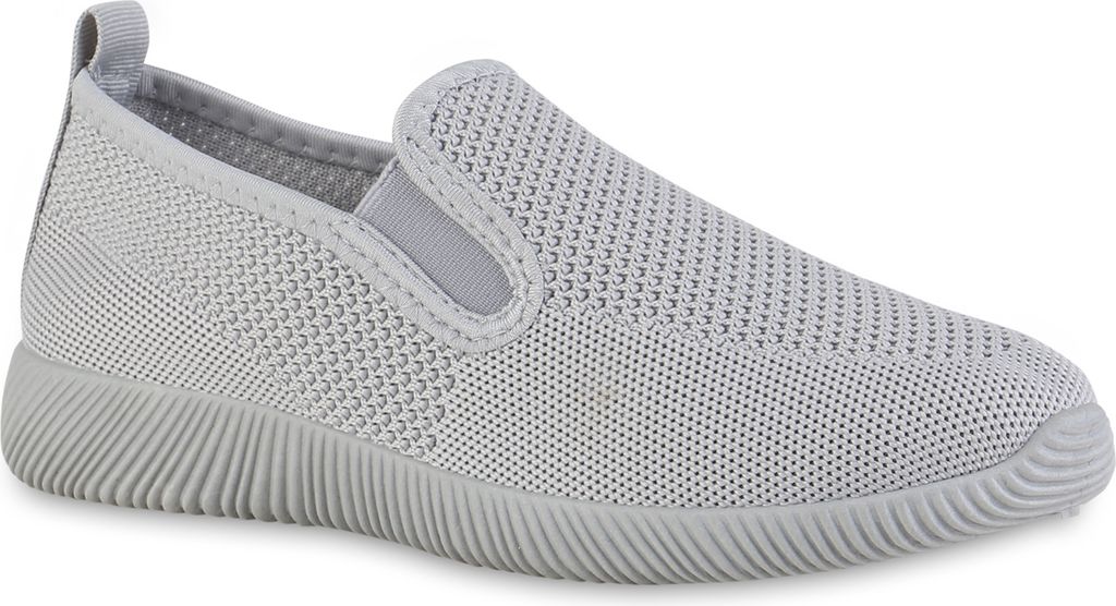 VAN HILL Damen Slip Ons Sportschuhe Sportliche Strick Freizeit Schuhe 841611, Farbe: Grau, Größe: 39
