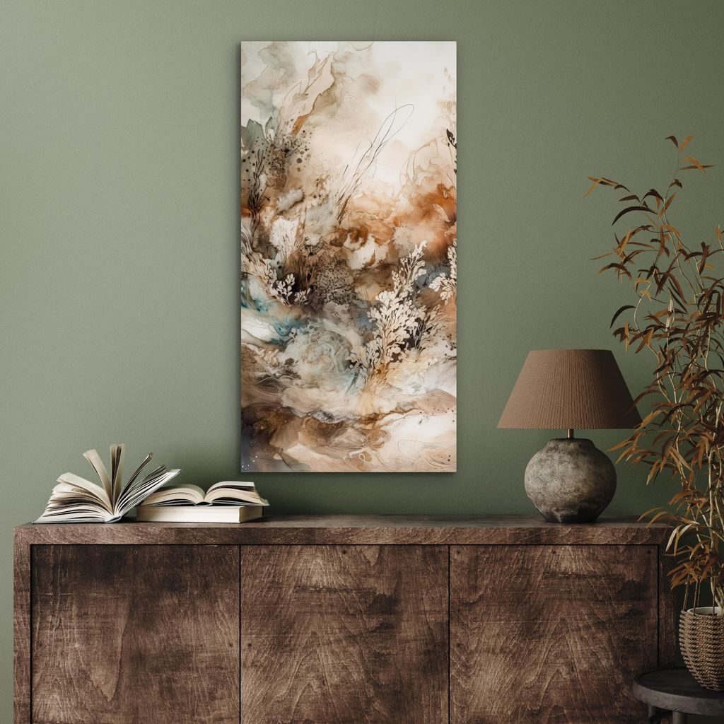 MuchoWow Wanddekoration Metall Metallbild Wandkunst 40x80 cm Abstrakt - Beige - Farbe - Kunst - Natur - Blumen MuchoWow Aluminium Gemälde - Wandde...
