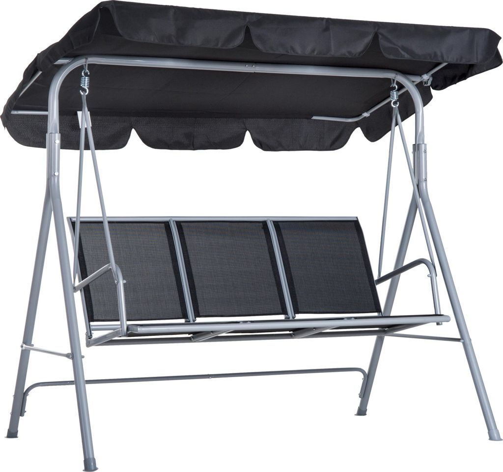 Fortuna Lai Hollywoodschaukel 3-Sitzer elegante Gartenschaukel mit Dach Metallrahmen Grau Silber 171x108x154cm für Garten Terrasse