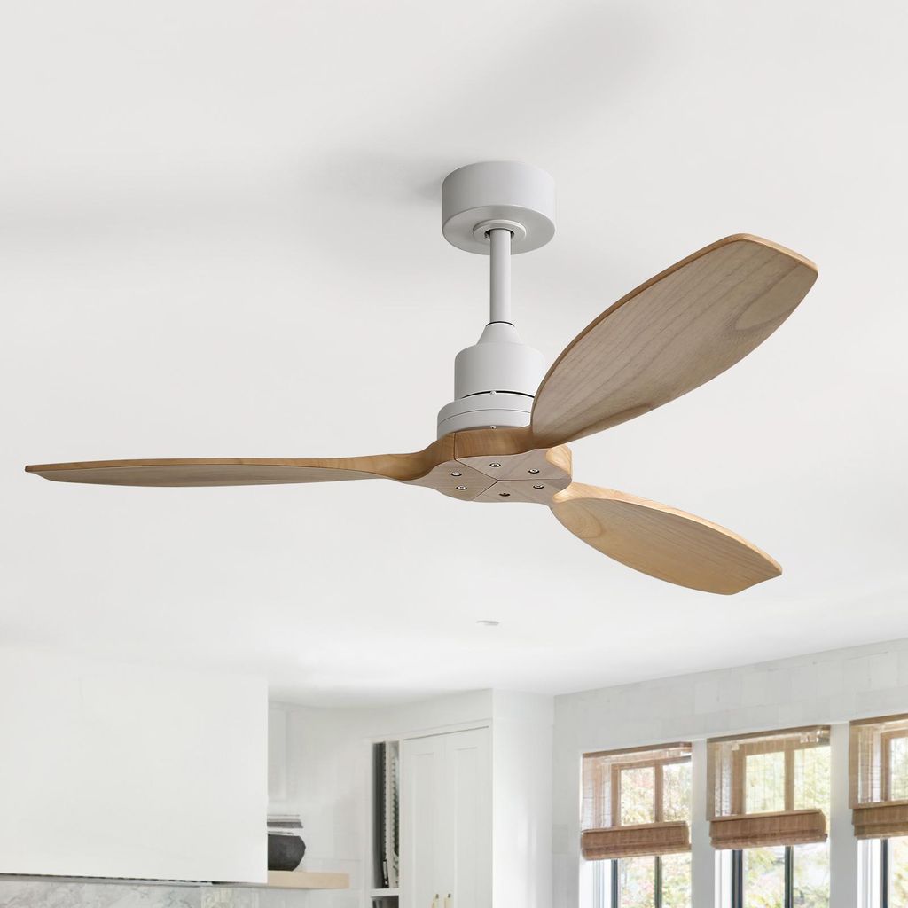 Sofucor Moderner Deckenventilator ohne Licht, 132cm, Fernbedienung, Massivholzflš¹gel