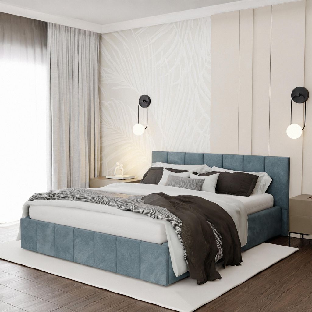 Muralo PREMIUM POLSTERBETT für Schlafzimmer Polsterbett mit Bettkasten und Gasdruckfeder Bett mit Polsterkopfteil Doppelbett 140x200 Bett mit Stau...