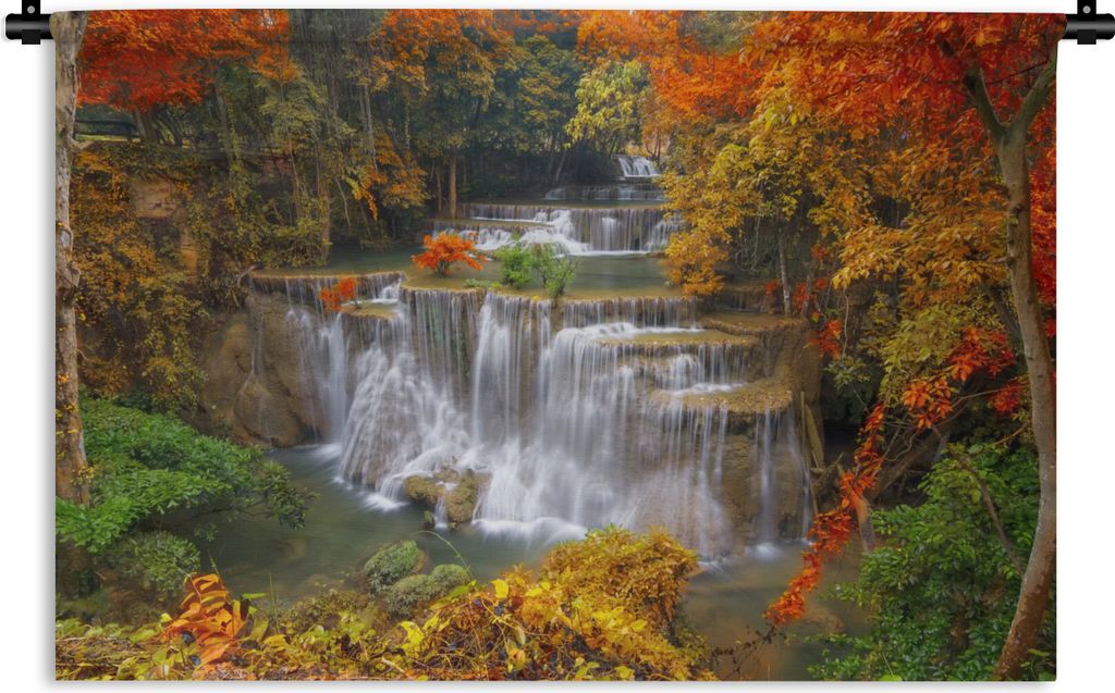 MuchoWow Wandteppich Wandbehang Bäume - Wasserfall - Herbst 150x100 cm Tapisserie Dekoration Wandtuch - Waschbar - Tapisserien - Wand-Decke