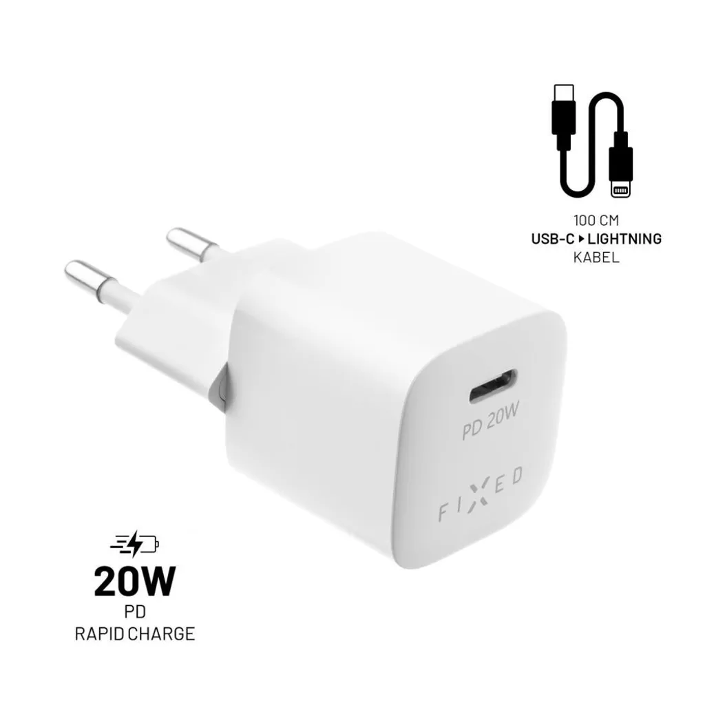 Chargeur Secteur USB-C Compact avec Câble Lightning pour iPhone et iPad