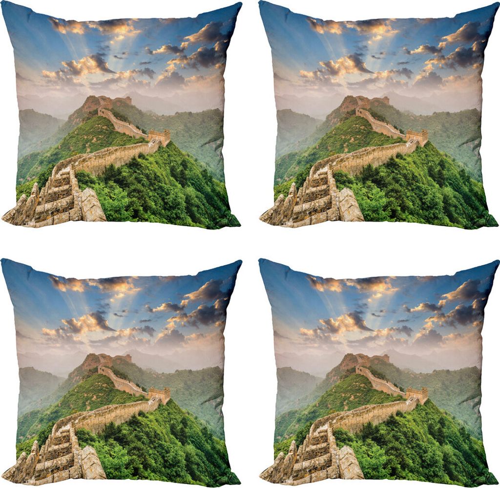 ABAKUHAUS China Kissenbezug Set (4 Stück), Wonder auf Hill, Moderner Doppelseitiger Digitaldruck, 60 cm x 60 cm, Blau Grün