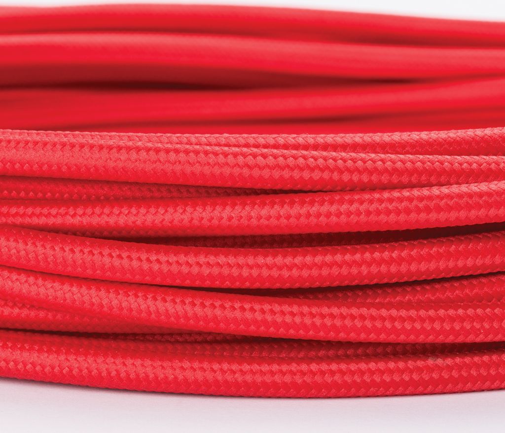 Textilkabel Lampenkabel YML 3-adrig, (3x 0,75mm) Elektrisches Kabel Textil ummantelt mit Erdleiter für Leuchten Lampen, Rot, 5m