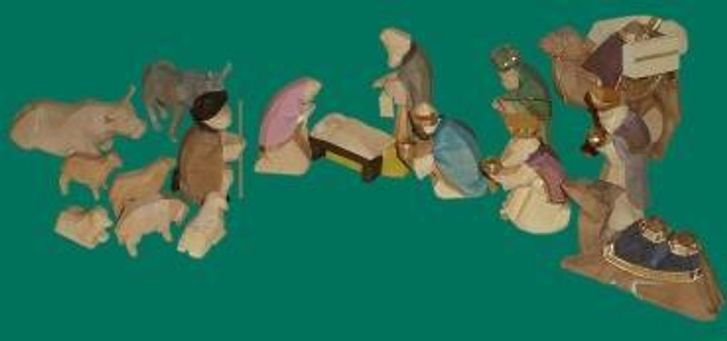 Weihnachtsfiguren Krippenfiguren 17-tlg bunt geschnitzt Höhe 12cm NEU