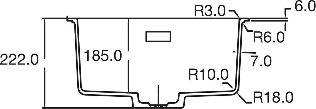 Caressi Black Line quadratisches Spülbecken für Aufbau und Produktbild 5