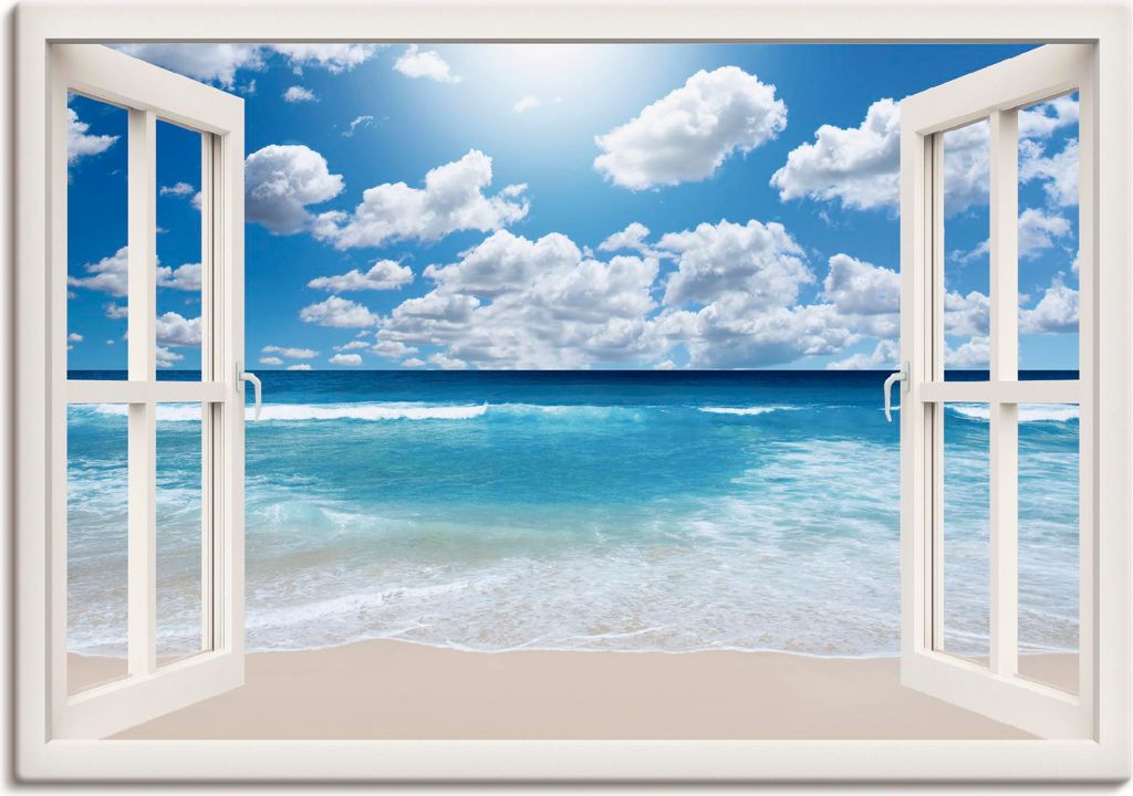ARTland Leinwandbild Fensterblick Großartige Strandlandschaft Größe: 70x50 cm
