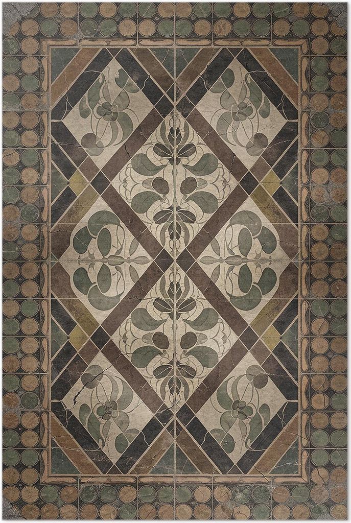 Vintage-Fliesen mit zarten Blumenmustern – Vinyl Fußmatte – 80x120 cm – Rutschfest, Pflegeleicht & Langlebig