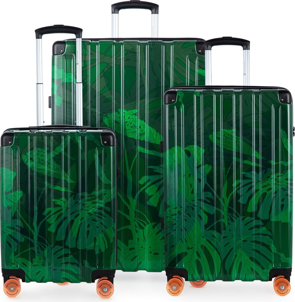 HAUPTSTADTKOFFER Q-Damm - Kofferset 3-teilig, Gepäck-Set, Koffer Hartschale robust, 4 Rollen Erweiterung, Handgepäck & check-in Trolleys, Jungle ...