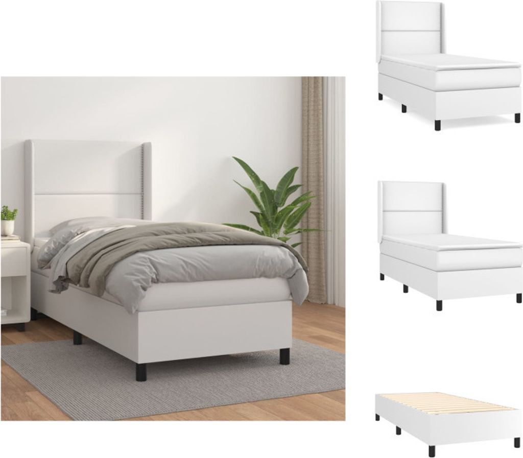 vidaXL Boxspringbett mit Matratze Weiß 100x200 cm Kunstleder - Betten & Bettgestelle