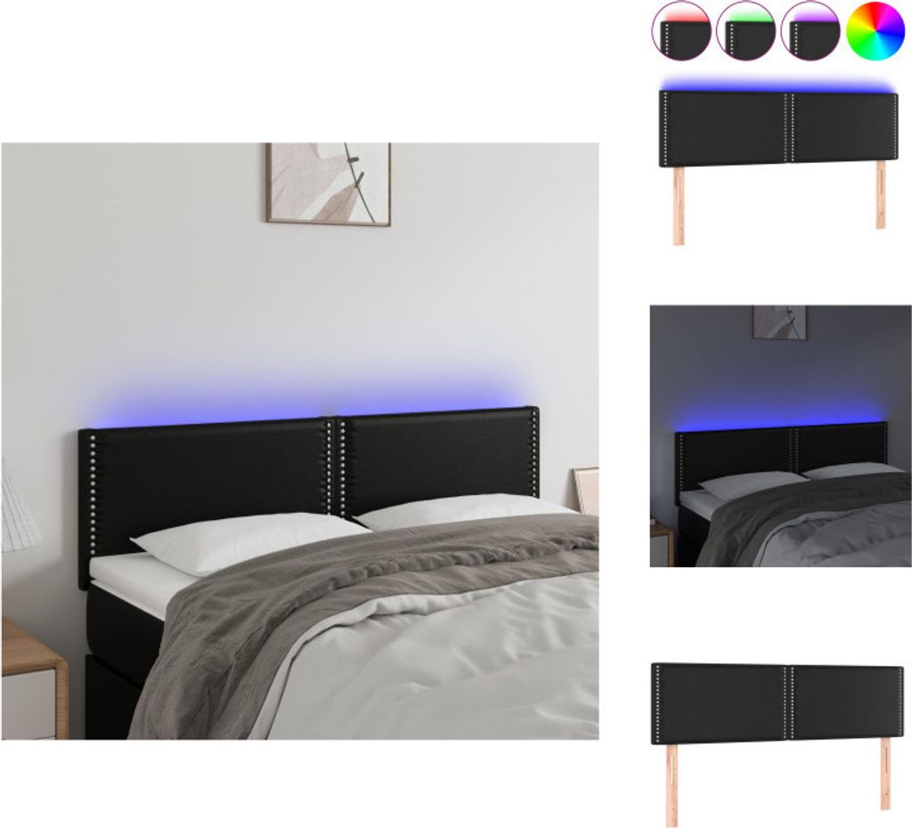 vidaXL LED Kopfteil Schwarz 144x5x78/88 cm Kunstleder - Kopf- & Fußenden