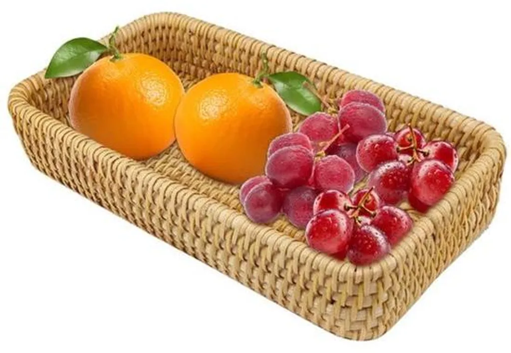 Plateau de service rouge en rotin naturel, tressage artisanal durable