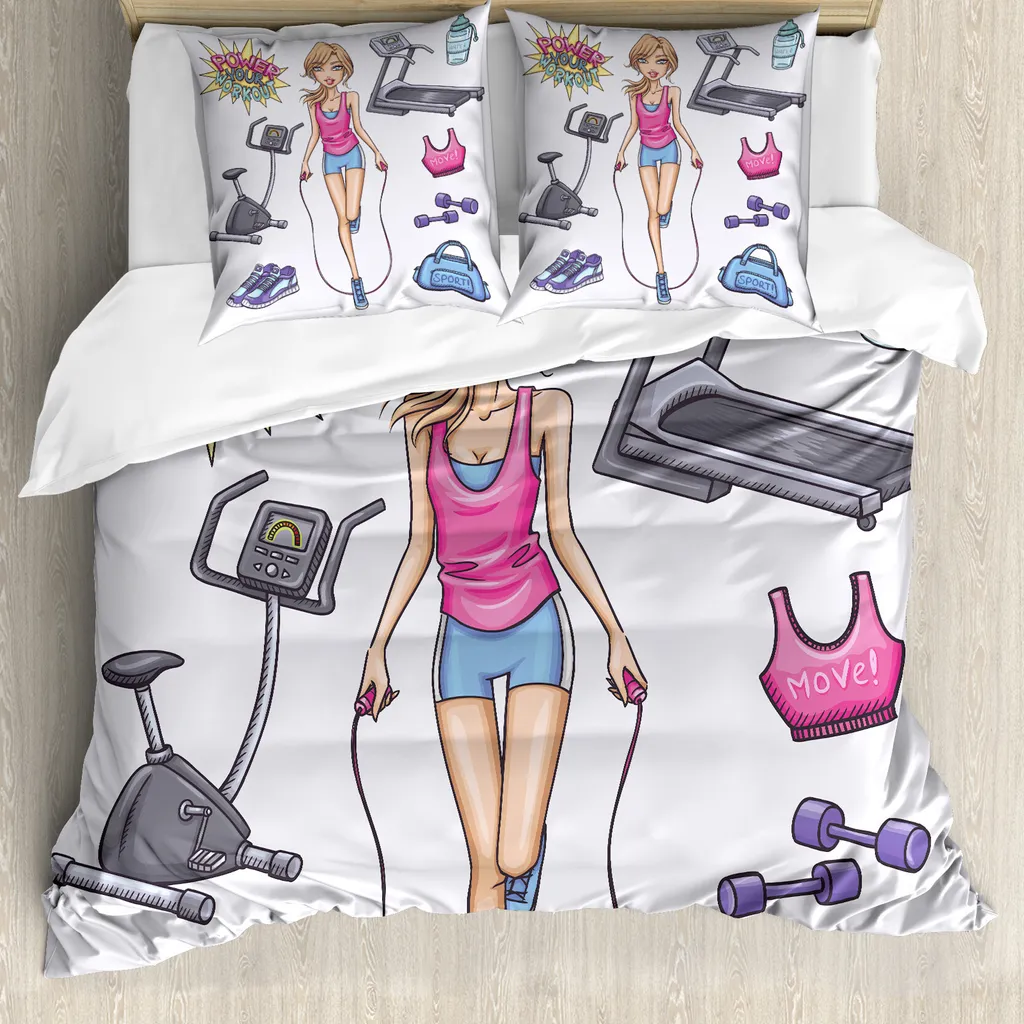 Set Copripiumino ABAKUHAUS Fitness 155x220: Microfibra per Ragazze Sportive