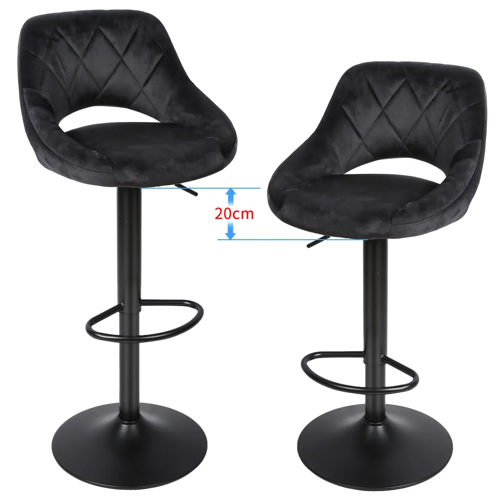 Tabouret de bar en velours noir stable et confortable - Pack de 2 - 3