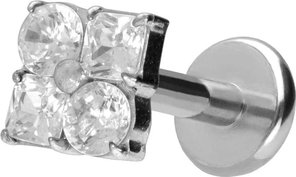 Ohrpiercing, Nasenpiercing Titan Labret mit Push Fit KRISTALLBLUME Silber Stablänge: 6mm | Stabstärke: 1,2mm