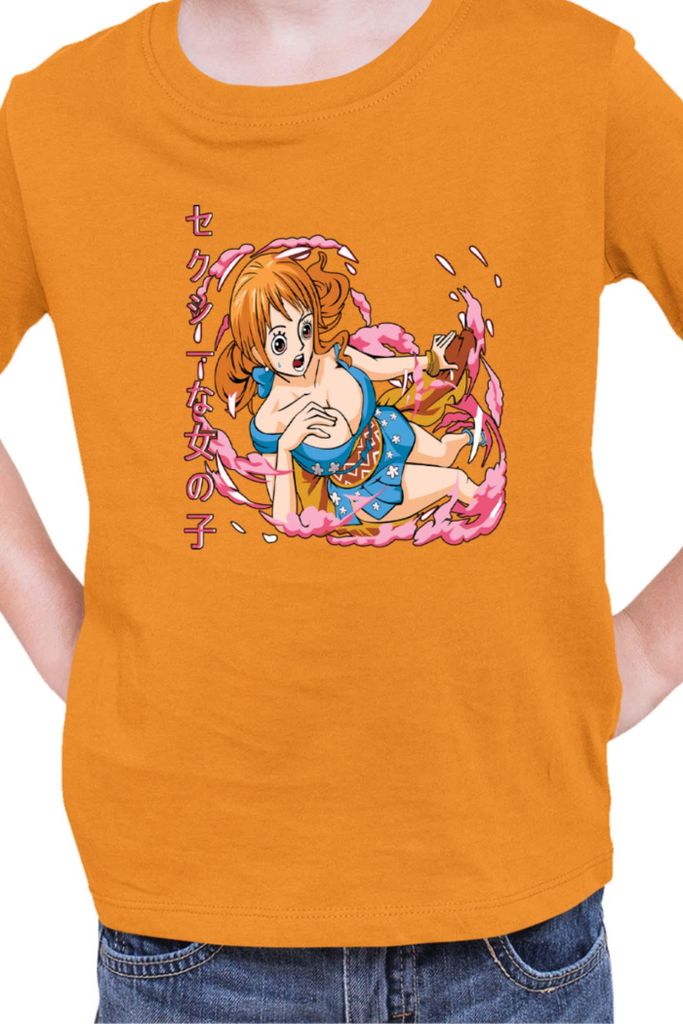 Kinder T-Shirt Japan Manga Anime Comics Animation One Manga Piece Anime Nami Hero, 5-6 Jahr - 116 / Orange