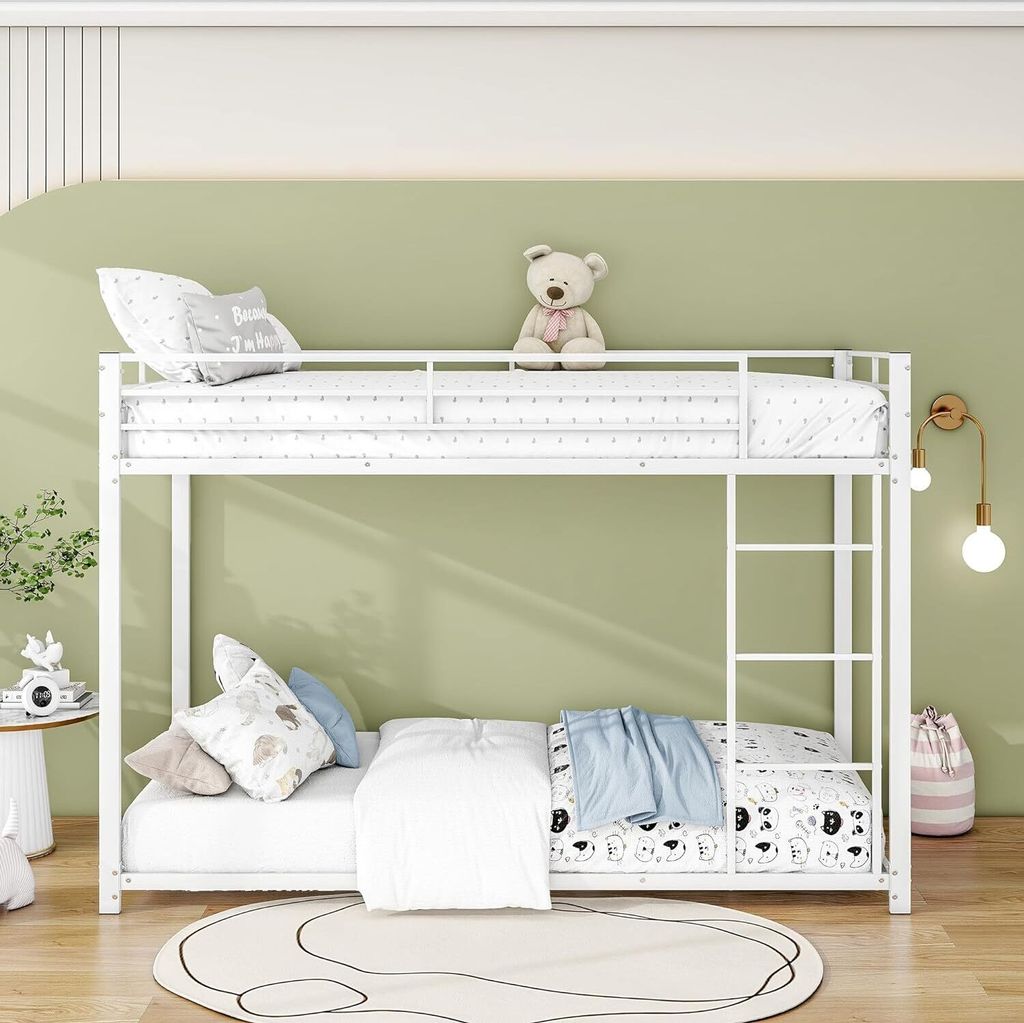 Fortuna Lai Kinder Etagenbett - Weiß- 90x200cm Kinderbett Stockbett Hochbett Metall Bettgestell
