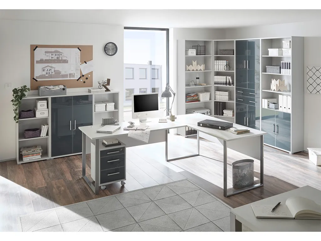 Petit caisson de bureau Olivia en verre gris clair - Robuste et mobile - 6