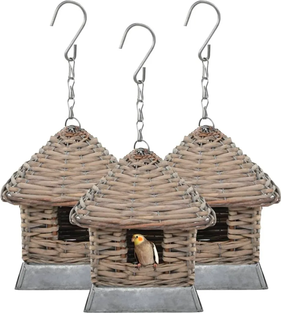 Maison pour oiseaux design en osier tressé - Ensemble de 3 nichoirs