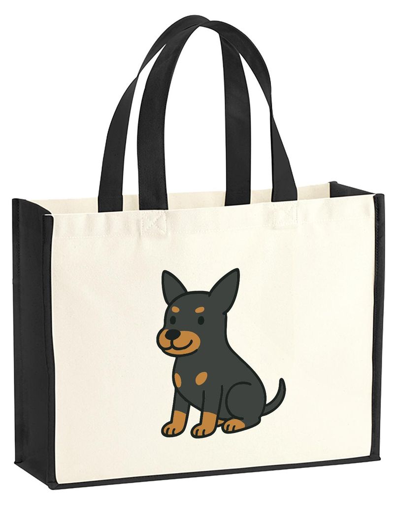 Huuraa Jutetasche Zwergpinscher Comic Zwergi 21 Liter Black Jute und Baumwolle Einkaufstasche Geschenkidee