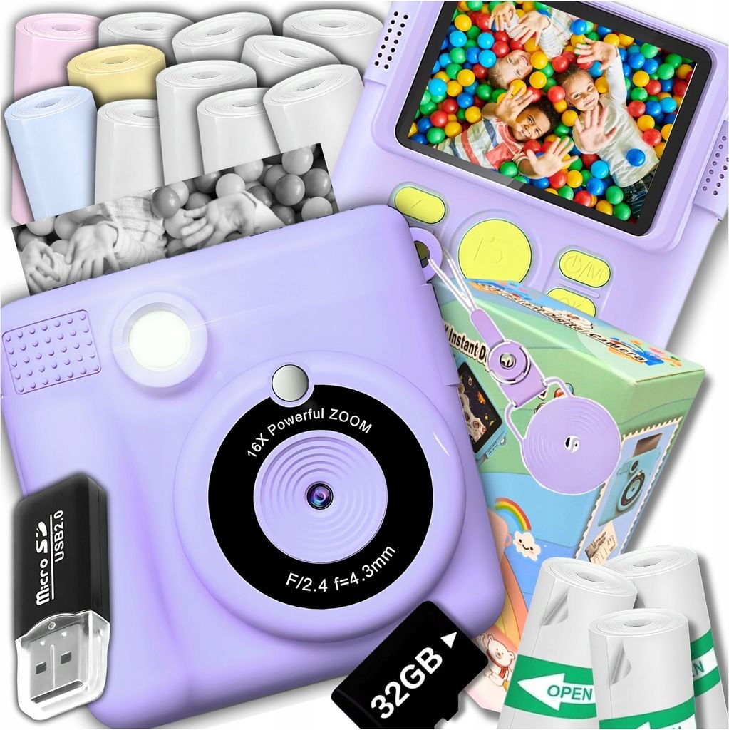 Digitální Instantní Fotoaparát Pro Děti S Tiskárnou + 32Gb Obrázek produktu 1