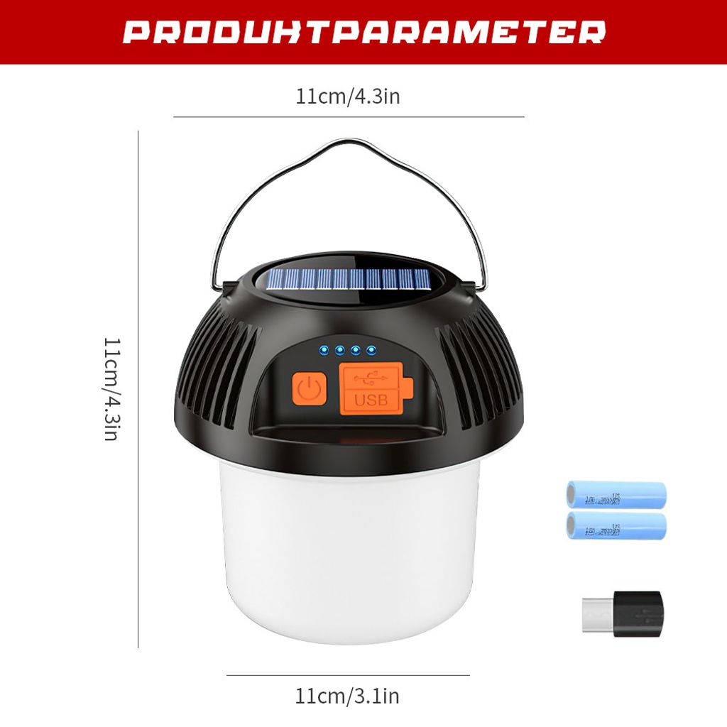 LED Solarleuchte Camping Lampe USB Aufladbar