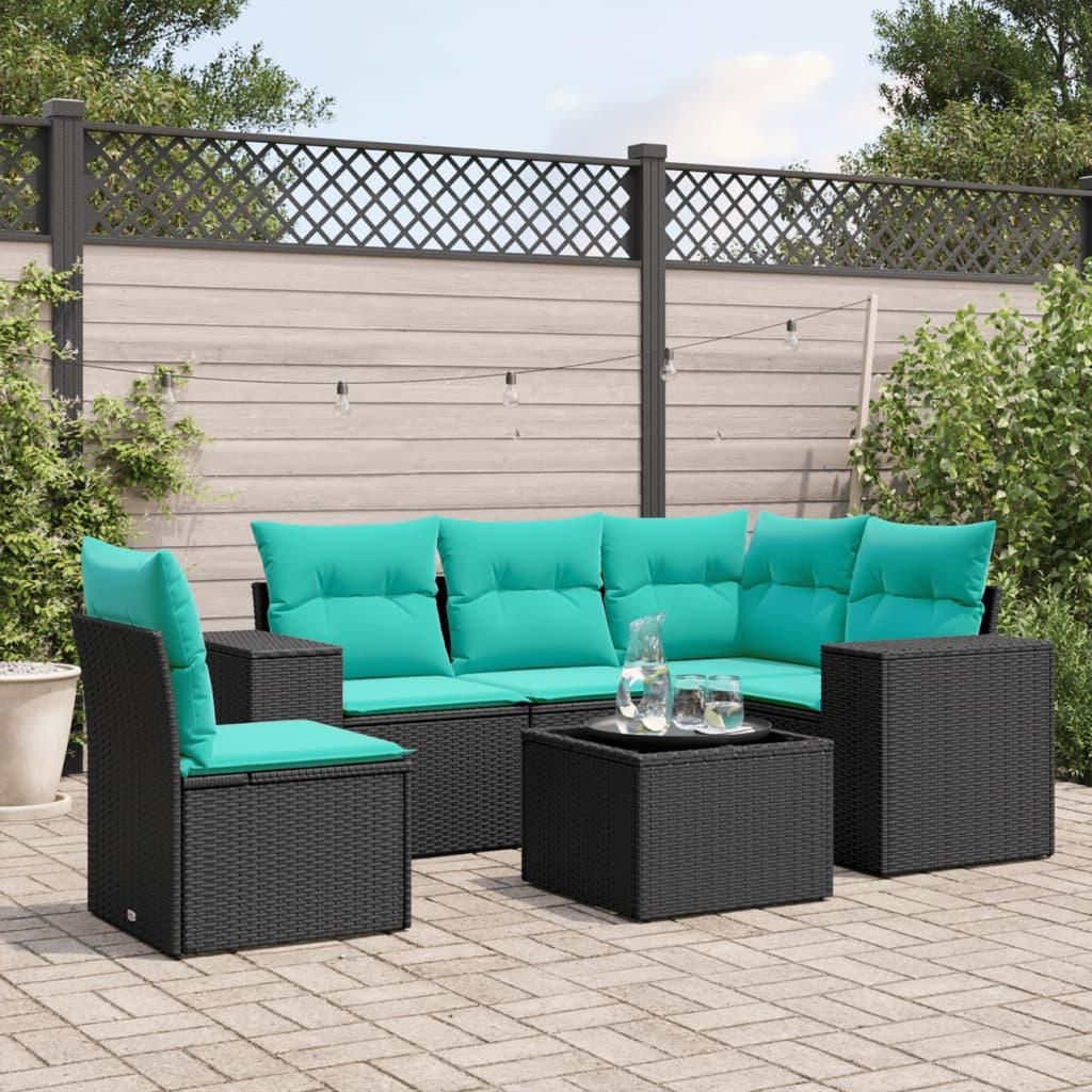 Maison Exclusive - 6-teiliges Gartensofa-Set mit Kissen, schwarzes Polyrattan