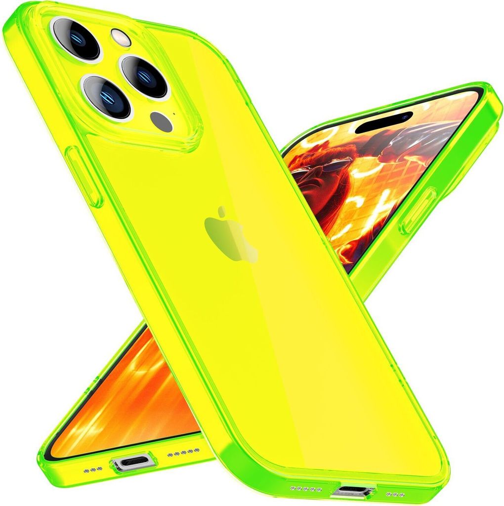 Hülle Neon Klar für iPhone 15 Pro Max Bunt Leuchtend Silikon Handyhülle TPU Case Gelb