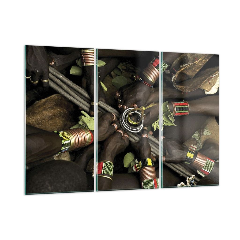 Bilder auf glas - 3 Teile - Äthiopien Ritual Stamm - 105x70cm - Glasbilder - Wandbilder - Bilder - zum Aufhängen bereit - Wanddekoration aus Glas...
