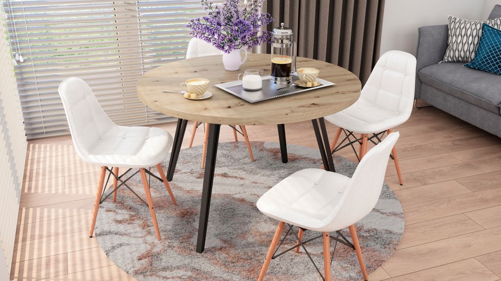 ByLIVING Ausziehtisch Berlin – Eiche Optik, Schwarzes Metallgestell