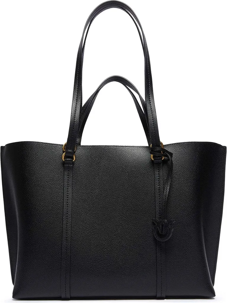 Sac cabas cuir noir PINKO Carrie avec finitions dorées Antique Gold